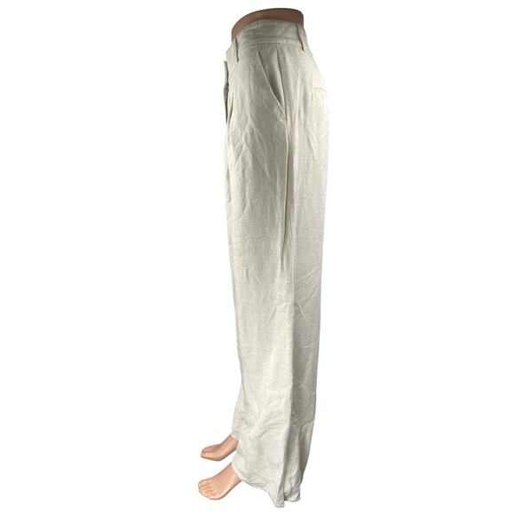 LOFT Women's White Linen Pleated High Waist Palazzo Wide Leg Trousers Pants Sz 4 - Picture 2 of 4